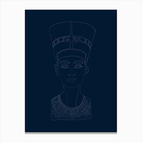Bust of Nefertiti Line Drawing - Blue Canvas Print