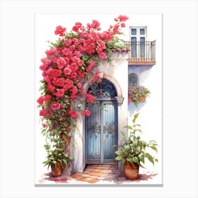 Malaga, Spain   Mediterranean Doors Watercolour Painting 2 Canvas Print