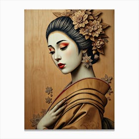 Geisha Wood Work Portrait Canvas Print