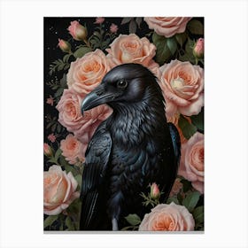 Raven On Roses Canvas Print