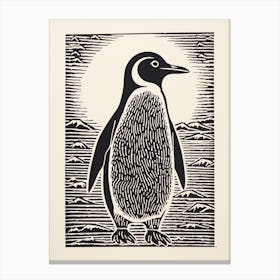 B&W Bird Linocut Penguin 3 Canvas Print