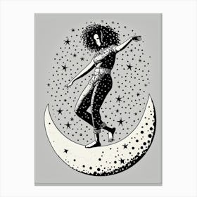 Dance on the Moon - Black and White Celestial Illustration Canvas Print