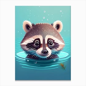 Swimming Raccoon With Bubbles And Leaves Canvas Print