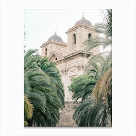 Palm Trees In Front Of A Church // Valencia, Spain, Travel Photography Canvas Print