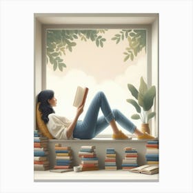 Girl Reading A Book 4 Canvas Print