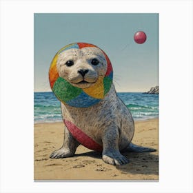 Seal With Beach Ball Canvas Print