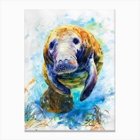 Manatee Colourful Watercolour 4 Canvas Print