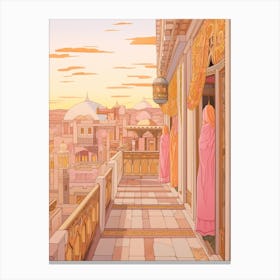 Marrakech Morocco 5 Vintage Pink Travel Illustration Canvas Print