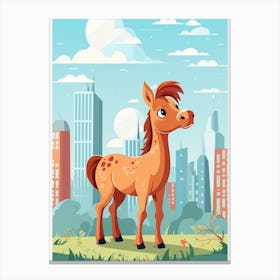 Cartoon Horse In The City Canvas Print