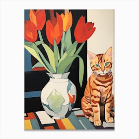 Tulip Flower Vase And A Cat, A Painting In The Style Of Matisse 1 Canvas Print