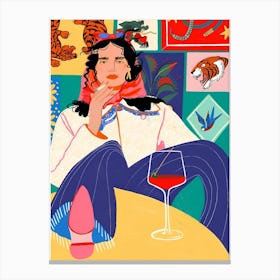 Woman With A Glass Of Wine Canvas Print