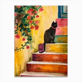 Cat On Stairs Canvas Print