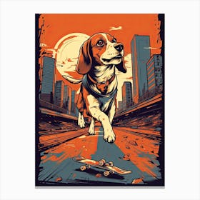 Beagle Dog Skateboarding Illustration 4 Canvas Print