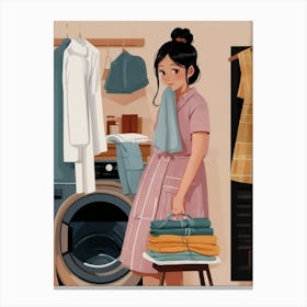 Asian Woman Doing Laundry Canvas Print