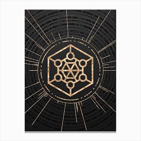 Geometric Glyph Symbol in Gold with Radial Array Lines on Dark Gray n.0270 Canvas Print