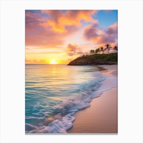 Galley Bay Beach Antigua With The Sun Setting Behind 2 Canvas Print