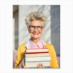 Senior Woman Holding Books Canvas Print