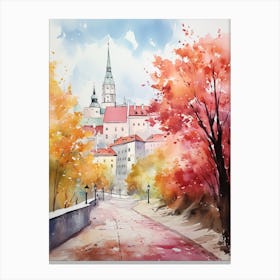 Bratislava Slovakia In Autumn Fall, Watercolour 4 Canvas Print