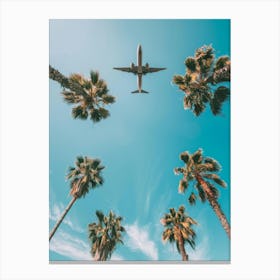 Airplane Flying Over Palm Trees 10 Canvas Print