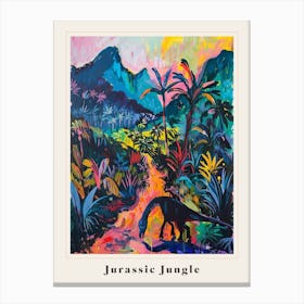 Dinosaur In A Colourful Jungle Painting Poster Canvas Print