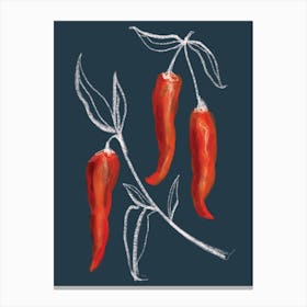 Chili Kitchen Set Navy And Red Canvas Print