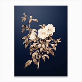 Gold Botanical White Rose of Snow on Midnight Navy n.4398 Canvas Print