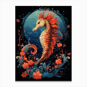 Seahorse Animal Drawing In The Style Of Ukiyo E 1 Canvas Print