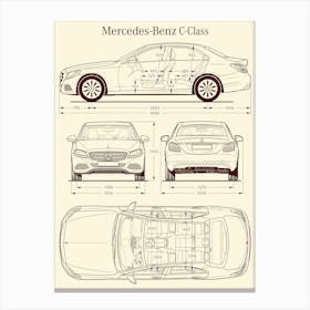 Mercedes Benz C Class Coupe 2014 car blueprint Canvas Print