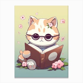 Kawaii Cat Drawings Reading 1 Canvas Print