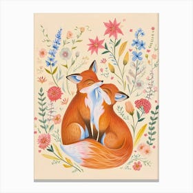 Folksy Floral Animal Drawing Fox 2 Canvas Print