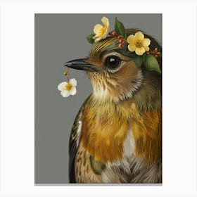 Robin With Flower Crown 16 Canvas Print