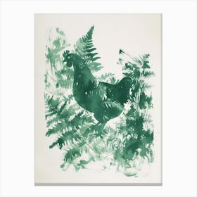 Green Ink Painting Of A Hen And Chicken Fern 1 Canvas Print