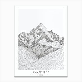 Annapurna Nepal Line Drawing 2 Poster Canvas Print