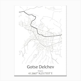 Gotse Delchev,Bulgaria Minimalist Map Canvas Print