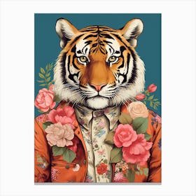 Tiger Illustrations Wearing A Floral Shirt 3 Canvas Print