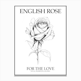 English Rose Black And White Line Drawing 7 Poster Canvas Print