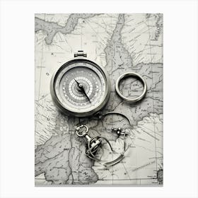 Compass On A Map 5 Canvas Print