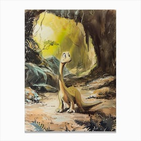 Vintage Dinosaur Cartoon In A Cave 1 Canvas Print