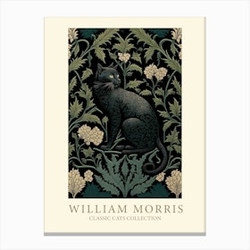 William Morris  Style Black Classic Cat Collection Canvas Print