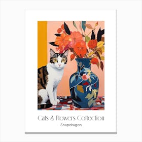 Cats & Flowers Collection Snapdragon Flower Vase And A Cat, A Painting In The Style Of Matisse 0 Canvas Print