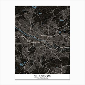 Glasgow Black Blue Map Canvas Print