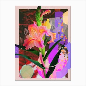Gladiolus 4 Neon Flower Collage Canvas Print
