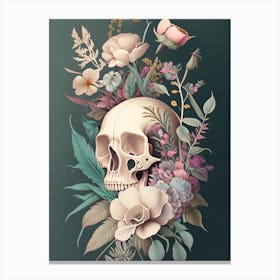 Skull With Floral Patterns 2 Pastel Botanical Canvas Print