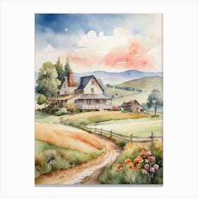 Watercolor Of A Country House Canvas Print