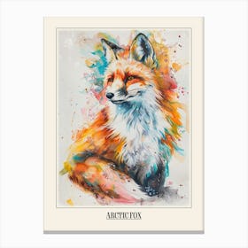 Arctic Fox Colourful Watercolour 4 Poster Canvas Print