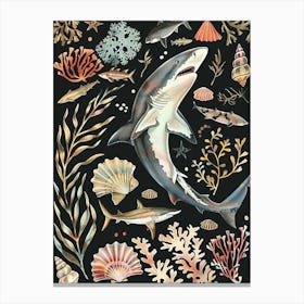 Lemon Shark Seascape Black Background Illustration 1 Canvas Print