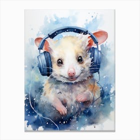 Adorable Chubby Possum Wearing Headphones 1 Canvas Print