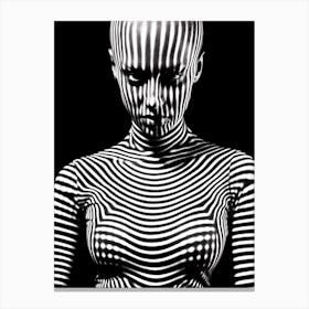 Artistic portrait of young extravagant bald woman with a black and white costume 1 Canvas Print