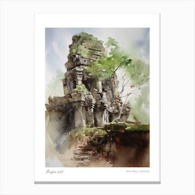 Angkor Wat Cambodia 4 Watercolour Travel Poster Canvas Print