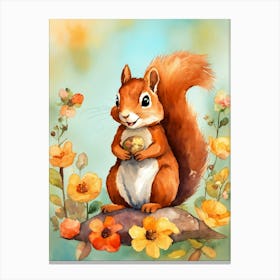 Squirrel With Flowers Canvas Print